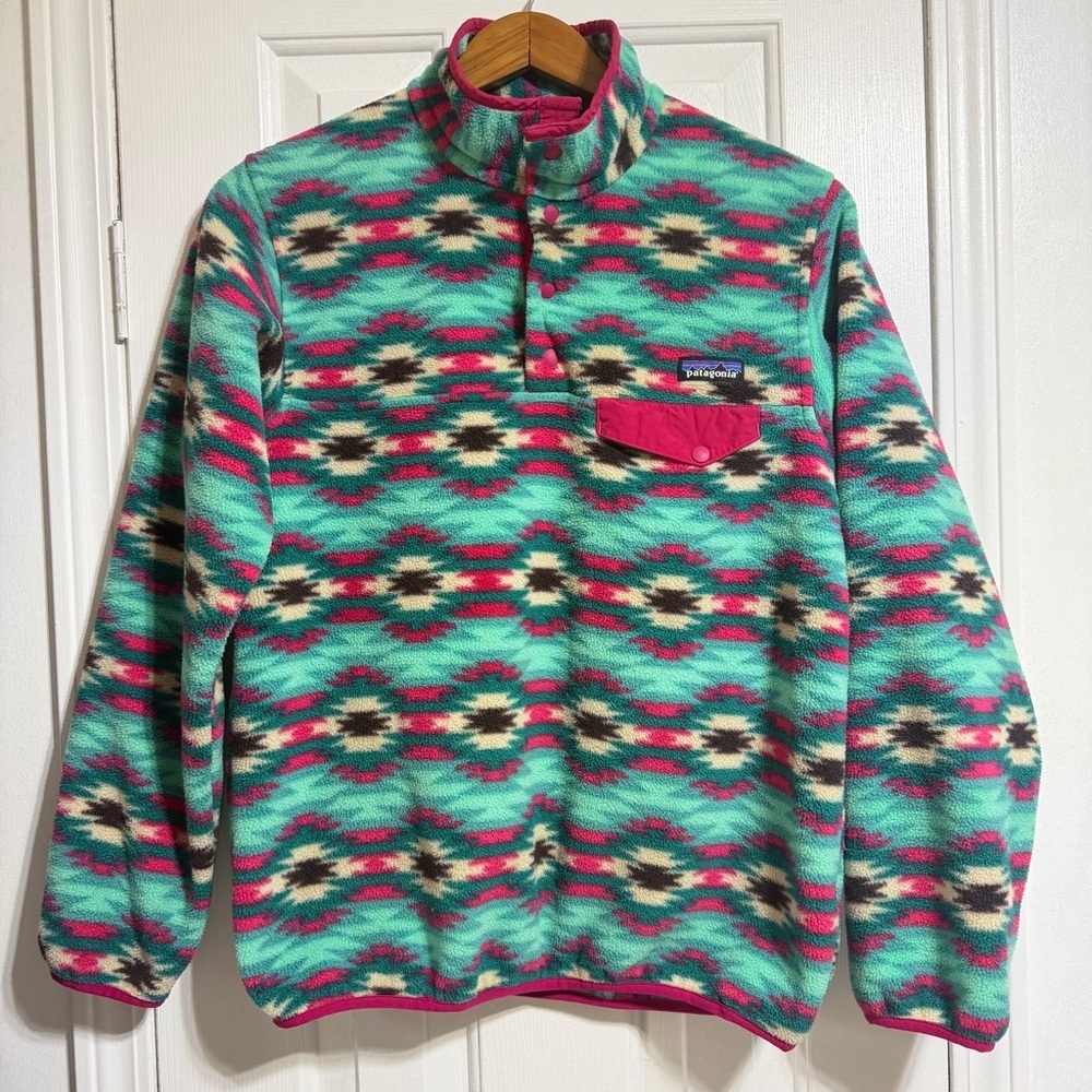 Patagonia Sweater Aztec Medium Synchilla Beryl Green & Wild Desert medium